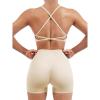 imageSUUKSESS Women Seamless Workout Sets Strappy Sports Bra High Waist Booty Shorts Outfits1 Beige