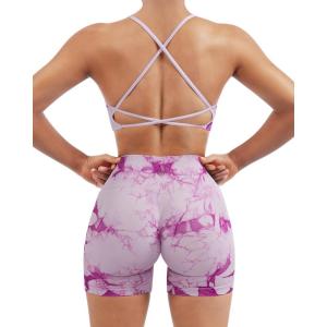 imageSUUKSESS Women Seamless Workout Sets Strappy Sports Bra High Waist Booty Shorts Outfits1 Pink Pastel