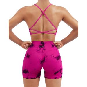 imageSUUKSESS Women Seamless Workout Sets Strappy Sports Bra High Waist Booty Shorts Outfits1 Rose Red