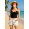 imageSUUKSESS Women Beach Vacation Tank Top Summer Adjustable Spaghetti Straps Cami Basic Crochet V Neck Crop CamisoleBlack