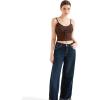 imageSUUKSESS Women Beach Vacation Tank Top Summer Adjustable Spaghetti Straps Cami Basic Crochet V Neck Crop CamisoleDark Brown