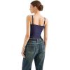 imageSUUKSESS Women Beach Vacation Tank Top Summer Adjustable Spaghetti Straps Cami Basic Crochet V Neck Crop CamisoleNavy