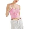 imageSUUKSESS Women Beach Vacation Tank Top Summer Adjustable Spaghetti Straps Cami Basic Crochet V Neck Crop CamisolePink