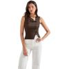 imageSUUKSESS Women Button Down Tank Top Sleeveless Summer Casual Vest Business Work Fitted ShirtBrown