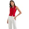 imageSUUKSESS Women Button Down Tank Top Sleeveless Summer Casual Vest Business Work Fitted ShirtRed