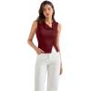 imageSUUKSESS Women Button Down Tank Top Sleeveless Summer Casual Vest Business Work Fitted ShirtWine