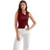 imageSUUKSESS Women Button Down Tank Top Sleeveless Summer Casual Vest Business Work Fitted ShirtWine