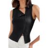 imageSUUKSESS Women Button Down Tank Top Sleeveless Summer Casual Vest Business Work Fitted ShirtBlack