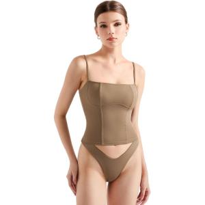imageSUUKSESS Women Bustier No Boning Corset Tops Fitted Going Out Y2k Cami Tank TopsCoffee