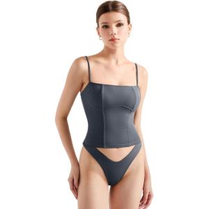 imageSUUKSESS Women Bustier No Boning Corset Tops Fitted Going Out Y2k Cami Tank TopsDark Storm
