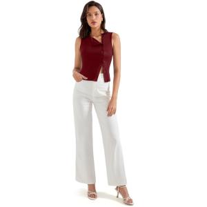 imageSUUKSESS Women Button Down Tank Top Sleeveless Summer Casual Vest Business Work Fitted ShirtWine