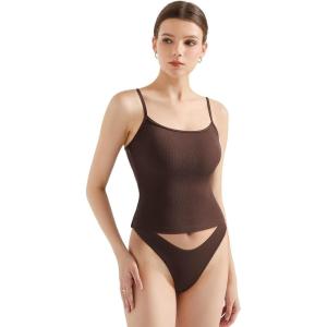 imageSUUKSESS Women Cotton Ribbed Going Out Camisole Top Y2k Spaghetti Strap Tank TopChocolate