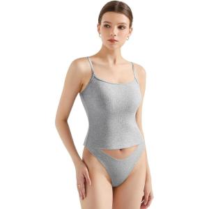 imageSUUKSESS Women Cotton Ribbed Going Out Camisole Top Y2k Spaghetti Strap Tank TopGrey