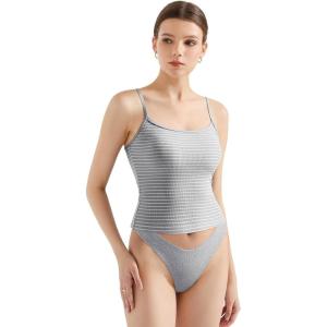 imageSUUKSESS Women Cotton Ribbed Going Out Camisole Top Y2k Spaghetti Strap Tank TopStriped Grey