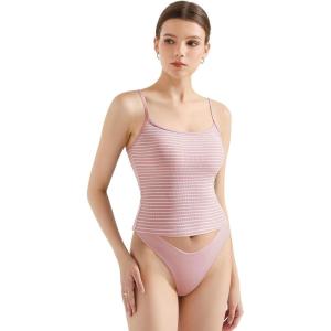 imageSUUKSESS Women Cotton Ribbed Going Out Camisole Top Y2k Spaghetti Strap Tank TopStriped Pink