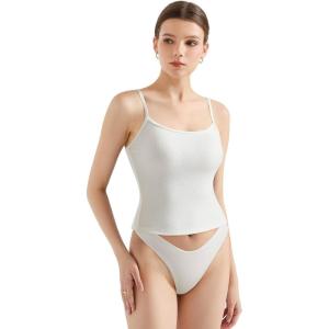 imageSUUKSESS Women Cotton Ribbed Going Out Camisole Top Y2k Spaghetti Strap Tank TopWhite