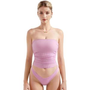 imageSUUKSESS Women Ribbed Going Out Trendy Tops Ruched Sexy Strapless Tube TopsPink