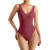 imageSUUKSESS Women 2 Piece Thong Bodysuit Sexy V Neck Backless Sleeveless Tank Tops01 Pack Maroon  White