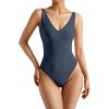 imageSUUKSESS Women 2 Piece Thong Bodysuit Sexy V Neck Backless Sleeveless Tank Tops01 Pack Navy  Brown