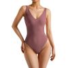 imageSUUKSESS Women 2 Piece Thong Bodysuit Sexy V Neck Backless Sleeveless Tank TopsPack Black  Marsala