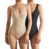 imageSUUKSESS Women 2 Piece Thong Bodysuit Sexy V Neck Backless Sleeveless Tank Tops01 Pack Black  Nude