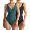 imageSUUKSESS Women 2 Piece Thong Bodysuit Sexy V Neck Backless Sleeveless Tank Tops01 Pack Black  Peacock Blue