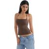 imageSUUKSESS Women Halter Double Lined Tank Top Backless Going Out Camisole Crop TopMocha