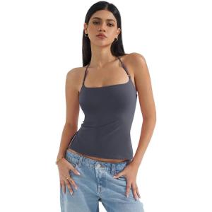 imageSUUKSESS Women Halter Double Lined Tank Top Backless Going Out Camisole Crop TopAsh