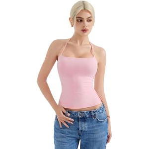 imageSUUKSESS Women Halter Double Lined Tank Top Backless Going Out Camisole Crop TopBlush