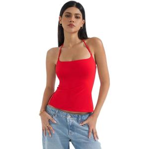 imageSUUKSESS Women Halter Double Lined Tank Top Backless Going Out Camisole Crop TopDream Red