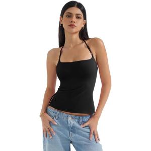 imageSUUKSESS Women Halter Double Lined Tank Top Backless Going Out Camisole Crop TopJet Black