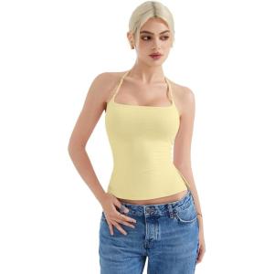 imageSUUKSESS Women Halter Double Lined Tank Top Backless Going Out Camisole Crop TopYellow