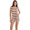 imageSUUKSESS Women 2 Piece Sleeveless Sweater Sets Casual Knit Shorts Matching Lounge SetsBrown White Stripe