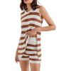 imageSUUKSESS Women 2 Piece Sleeveless Sweater Sets Casual Knit Shorts Matching Lounge SetsBrown White Stripe