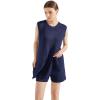 imageSUUKSESS Women 2 Piece Sleeveless Sweater Sets Casual Knit Shorts Matching Lounge SetsNavy Blue