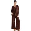 imageSUUKSESS Women 2 piece Fall outfits Long Sleeve Oversized Matching Lounge Set Waffle Knit Polo Sweater sets BrownS