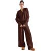 imageSUUKSESS Women 2 piece Fall outfits Long Sleeve Oversized Matching Lounge Set Waffle Knit Polo Sweater sets BrownS