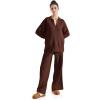 imageSUUKSESS Women 2 piece Fall outfits Long Sleeve Oversized Matching Lounge Set Waffle Knit Polo Sweater sets BrownS