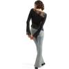imageSUUKSESS Women Lace Long Sleeve Top Sexy Mesh Sheer Crew Neck T Shirts Y2k TopsBlack