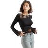 imageSUUKSESS Women Lace Long Sleeve Top Sexy Mesh Sheer Crew Neck T Shirts Y2k TopsBlack