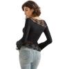 imageSUUKSESS Women Lace Long Sleeve Top Sexy Mesh Sheer Crew Neck T Shirts Y2k TopsBlack