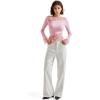imageSUUKSESS Women Lace Long Sleeve Top Sexy Mesh Sheer Crew Neck T Shirts Y2k TopsLight Pink