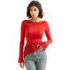 imageSUUKSESS Women Lace Long Sleeve Top Sexy Mesh Sheer Crew Neck T Shirts Y2k TopsRed