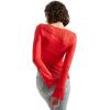 imageSUUKSESS Women Lace Long Sleeve Top Sexy Mesh Sheer Crew Neck T Shirts Y2k TopsRed