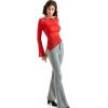 imageSUUKSESS Women Lace Long Sleeve Top Sexy Mesh Sheer Crew Neck T Shirts Y2k TopsRed