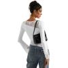 imageSUUKSESS Women Lace Long Sleeve Top Sexy Mesh Sheer Crew Neck T Shirts Y2k TopsWhite