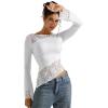 imageSUUKSESS Women Lace Long Sleeve Top Sexy Mesh Sheer Crew Neck T Shirts Y2k TopsWhite