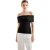 imageSUUKSESS Women Off Shoulder Going Out Sweaters Tops Short Sleeve Ribbed Knit Summer Sexy ShirtsBlack