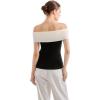 imageSUUKSESS Women Off Shoulder Going Out Sweaters Tops Short Sleeve Ribbed Knit Summer Sexy ShirtsBlack1