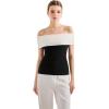 imageSUUKSESS Women Off Shoulder Going Out Sweaters Tops Short Sleeve Ribbed Knit Summer Sexy ShirtsBlack1